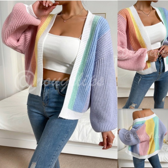 Multicolor Color-block Open Front Cardigan Long Sleeve - Picture 1 of 10